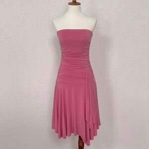 Arden B strapless knit ruched pink rose asymmetrical hem dress
